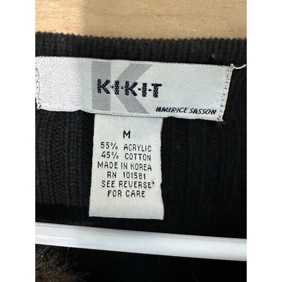 VTG KIKIT Faux Fur Striped Zip Vest Sweater Back Women Medium Brown Y2K Knitwear - Picture 5 of 7